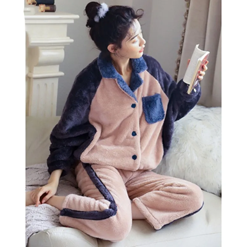 

Winter Coral Velvet Pajama Women'S Sweet Lovely Flannel Women'S Home Clothes Spring And Autumn Winter Thickening Suit