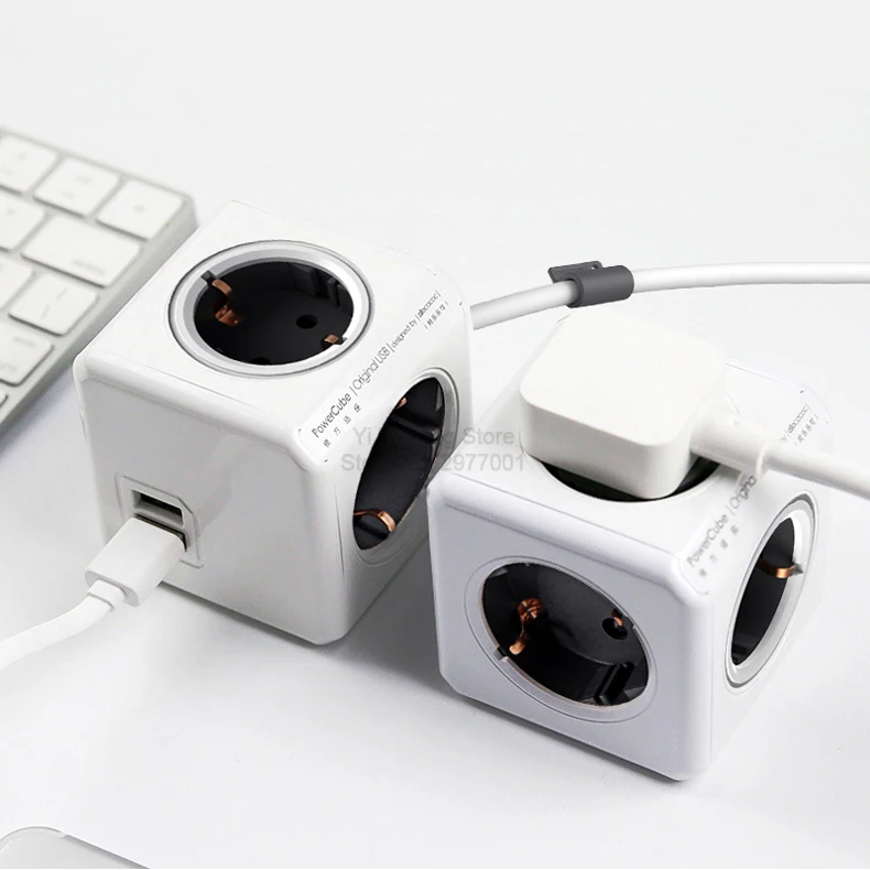 Allocacoc power cube EU Plug power Strip 4 AC адаптер пробки 3680 Вт смарт 2 USB порт зарядное устройство Удлинительный кабель с патроном 1,5 м 3 м