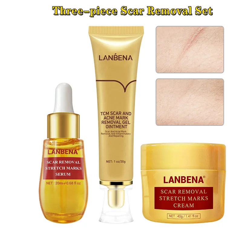 

LANBENA Skin Scar Treatment Sets Scar Remove Serum Repairing Cream Skin Repair Stretch Essence Acne Marks Face Care Kit