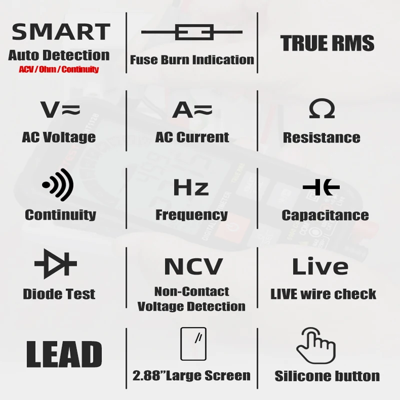 HABOTEST Digital Multimeter Esr Meter Auto Range Tester Multimeter Electrical Meter Transistor Capacitor Tester Smart HT112B