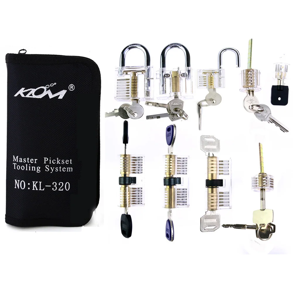 Klom 32pcs Lock Pickset Tools Remove Hand Tools with 9pcs Transparent Practice Lock Opener Kit,Professional Locksmith Training