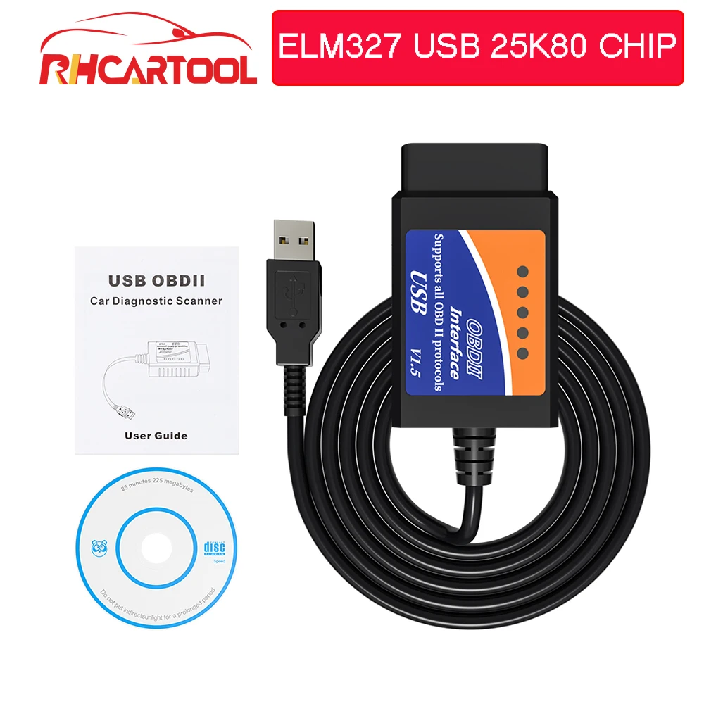 Мини сканер PIC18F25K80 ELM327 V1.5 USB ELM 327 OBD2 Диагностический Инструмент OBD OBDII считыватель