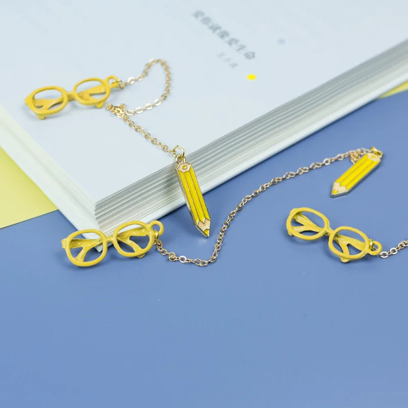 

glasses Bookmarks for Books Stationery Novelty Cute Metal pen Bookmark Cartoon Book Markers School office Stationery