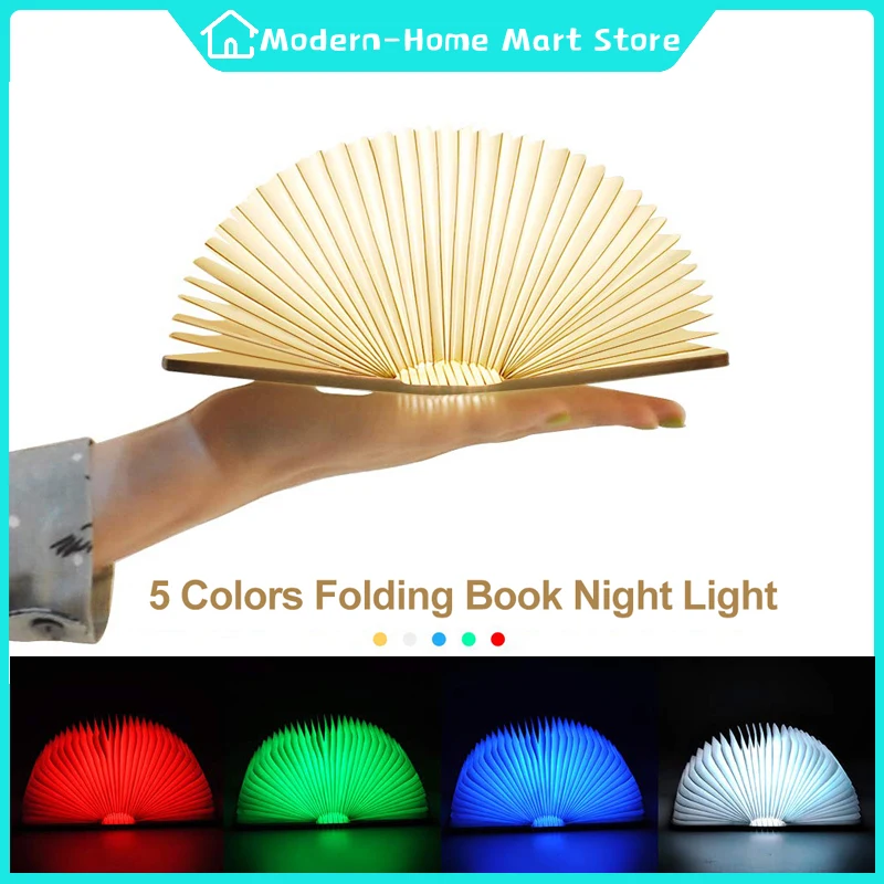 

5 Colors Folding Book Night Light LED 3D Portable Creative Wooden RGB Magnetic USB Recharge Light Home Desk Lamp Decorative