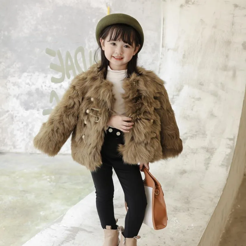 

Новинка зимняя шуба из натурального меха модная детская одежда толстая теплая верхняя одежда с длинным рукавом для девочек куртка из натур...