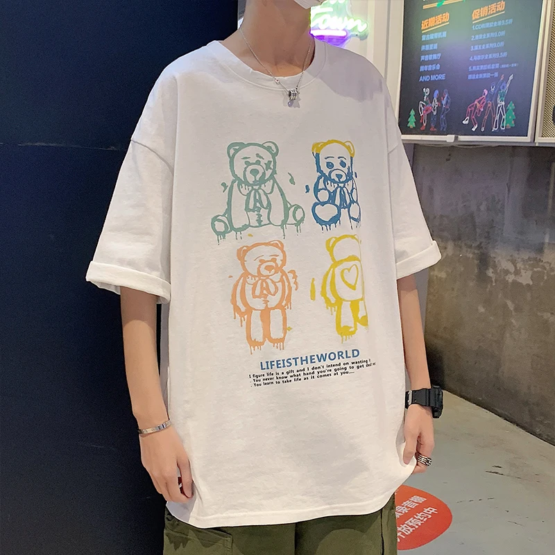 

Oversized 4xl 3xl Bear Graphic Unisex T Shirt Short Sleeve Ulzzang Harajuku White Kawaii Anime Top Casual Cotton Loose Clothing