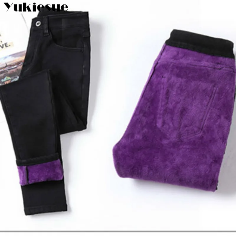 Зимние теплые джинсы для женщин женские 2020 с высокой талией повседневные