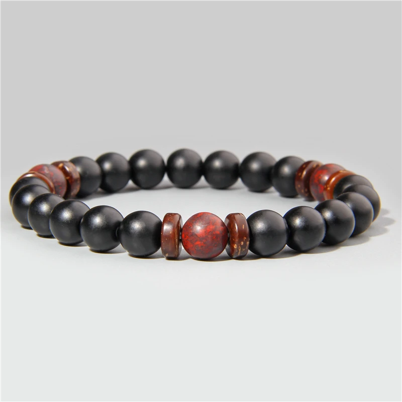 8 мм Новый натуральный черный камень оникс с деревянными бусинами очаровательный