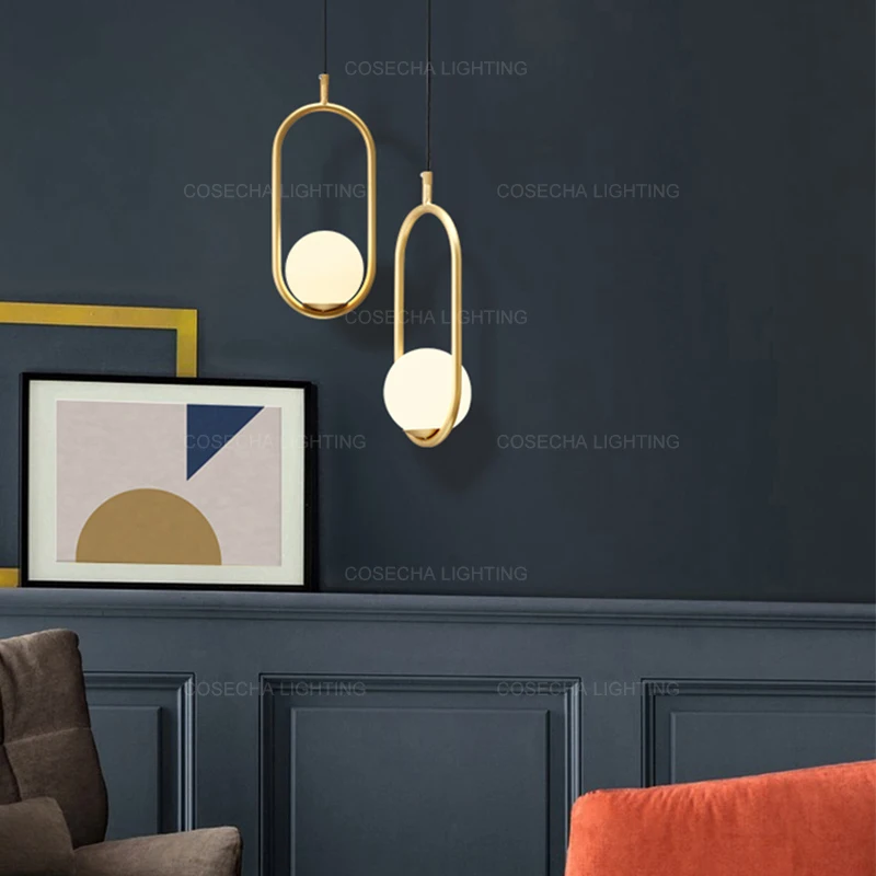 Подвесной светильник в виде стеклянного шара золотой стиле лофт Скандинавская