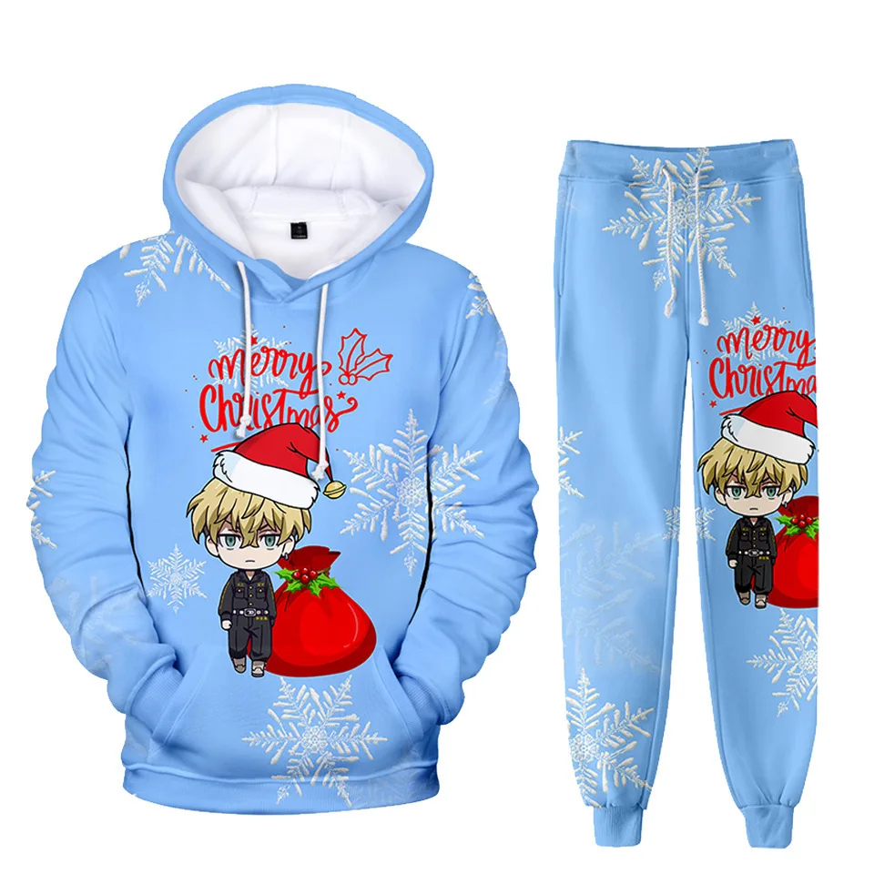 

2021 new Christmas models autumn and winter 3D digital printing harajuku hooded sweater suits for men and women casual sets