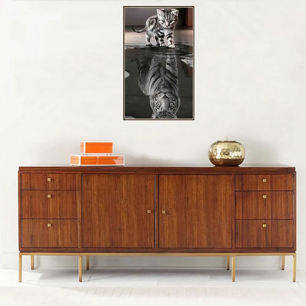 Новые Ремесла DIY Полный Горный Хрусталь Алмаз Вышивка котенок Отражение Тигр 5D