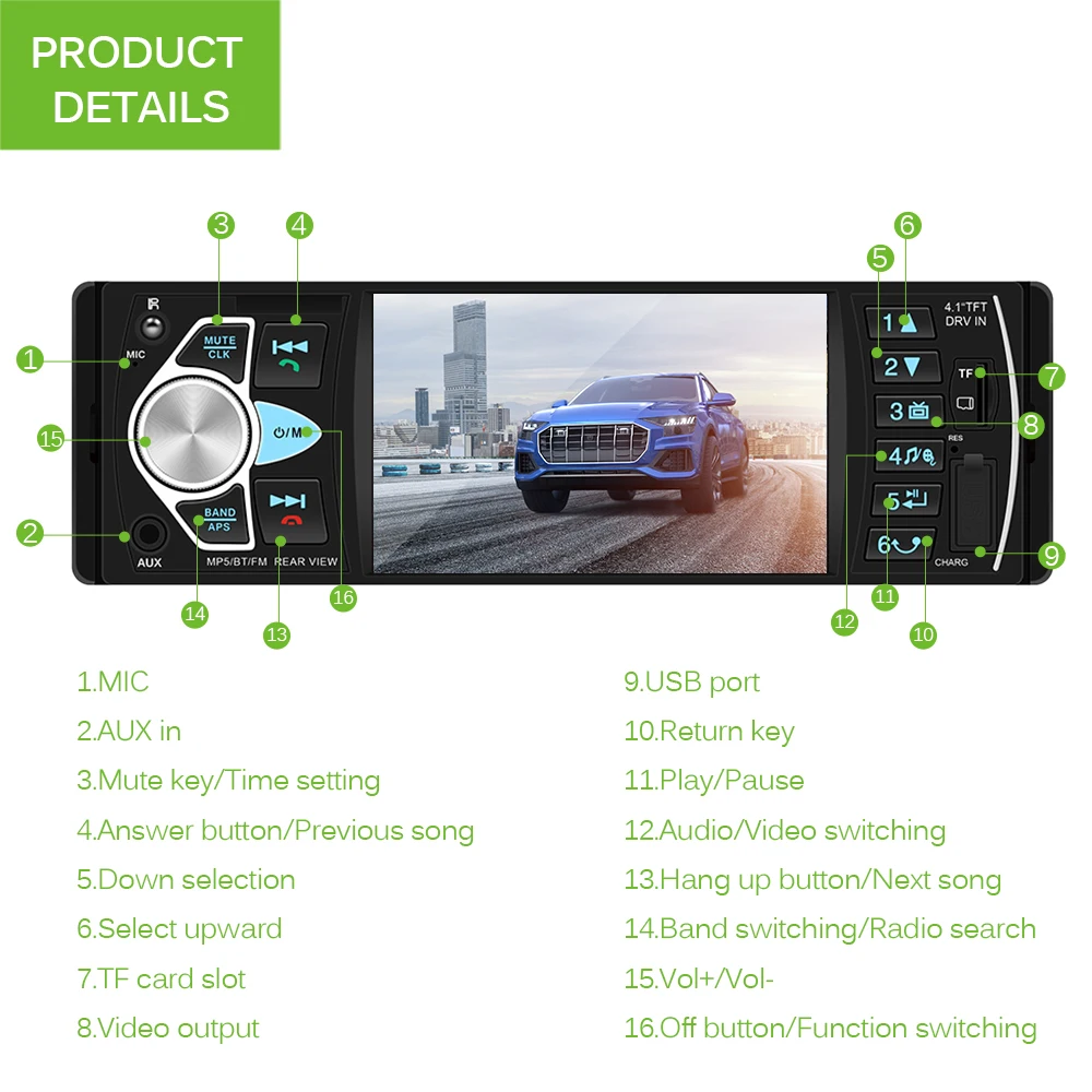 4 дюймовый TFT HD большой экран заднего вида Bluetooth Автомобильный плеер с поддержкой