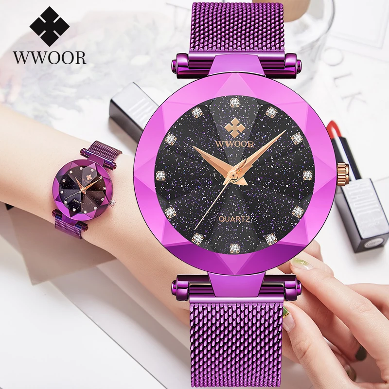 

WWOOR Top Brand Fashion Women Quartz Wrist Watches Female Casual Dress Luxury Diamond Dial Ladies Watch Gift Zegarek Damski +Box