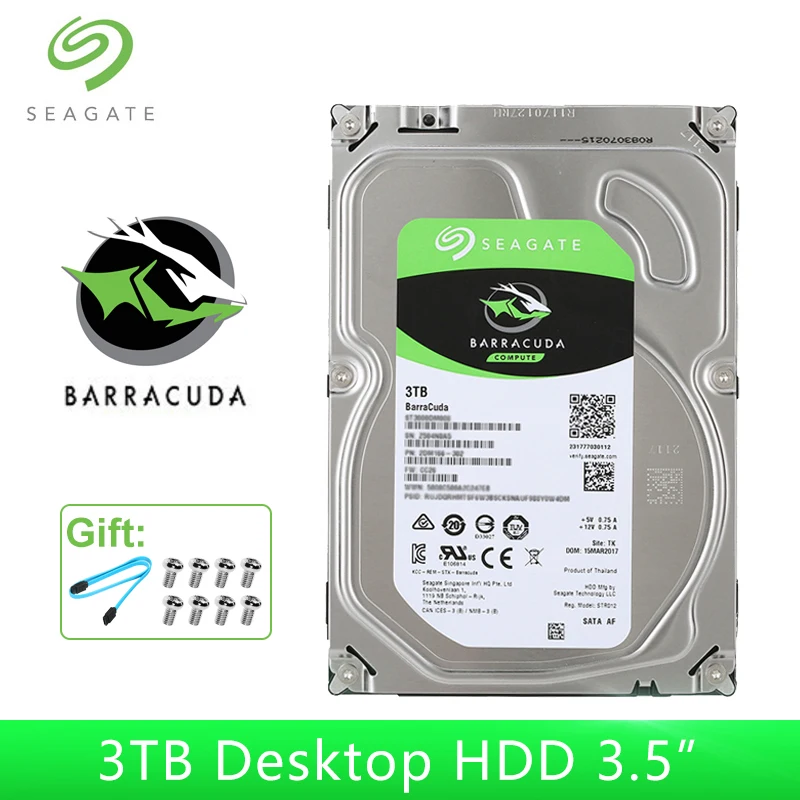 Seagate BarraCuda внутренний жесткий диск 3 ТБ SATA 6 ГБ/сек. 64 Мб кэш накопитель 7200 об/мин 5