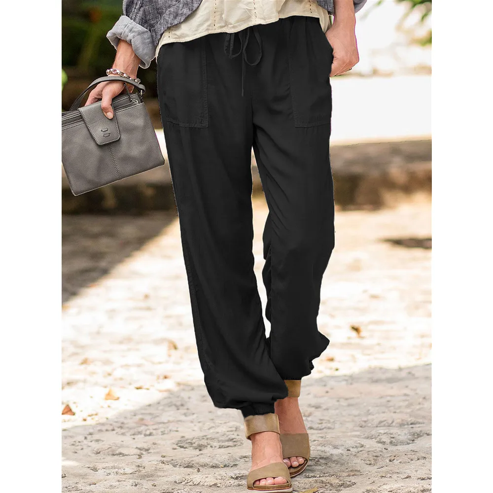 

Fashion Autumn Straight-leg Pants Women Cotton Linen Loose Spring Beach Street Long Trousers Pocket Lady Casual Pants Female