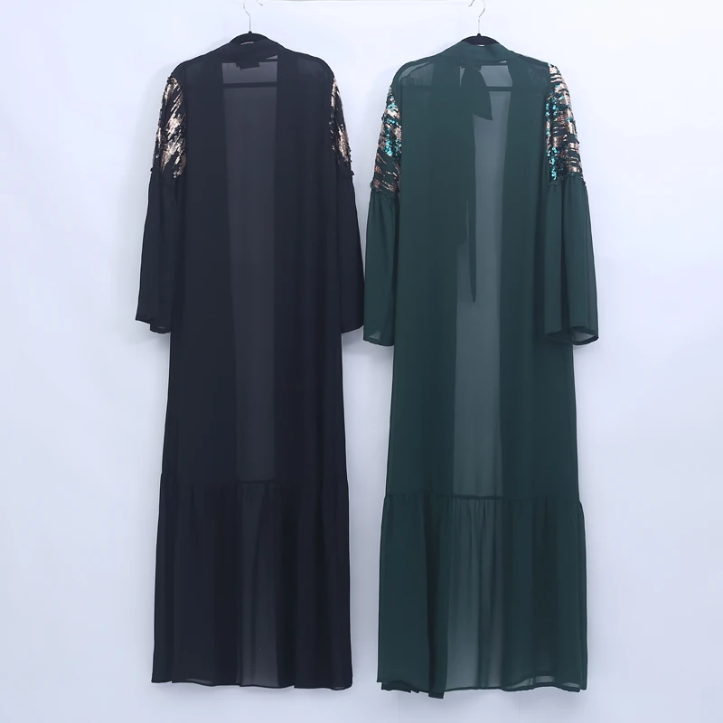 ИД блестки Abaya кимоно мусульманский кардиган хиджаб платье Женский Кафтан Дубай