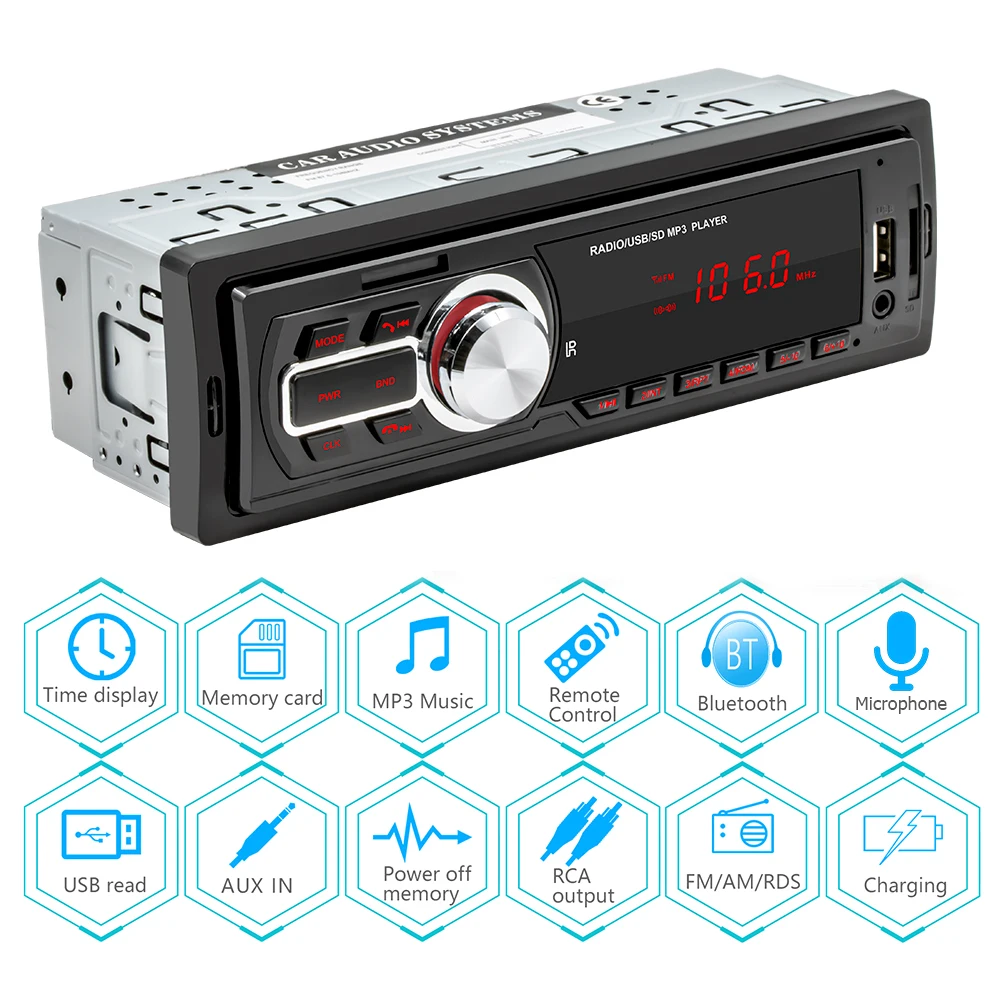 

5209E 1-DIN Auto Audio Central FM Car Stereo Car Stereo Bluetooth-compatible AUX TF USB FM Radio Receiver In-Dash Head Unit