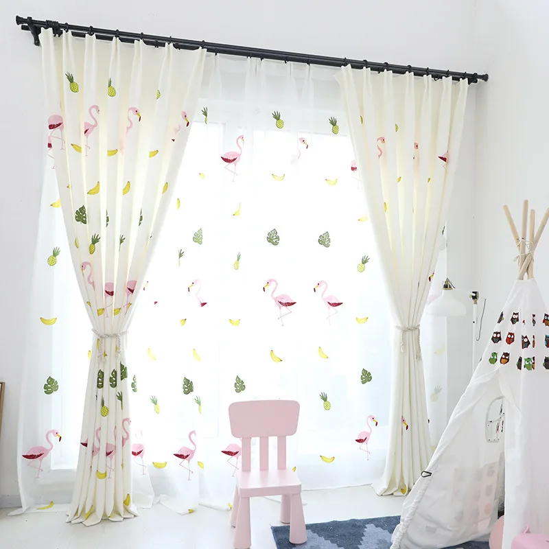 Простые современные затемненные шторы с вышивкой Фламинго из мультфильма для