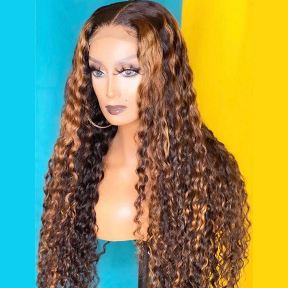 Парик блонд с эффектом омбре бразильские натуральные волосы кудрявыми кружевами