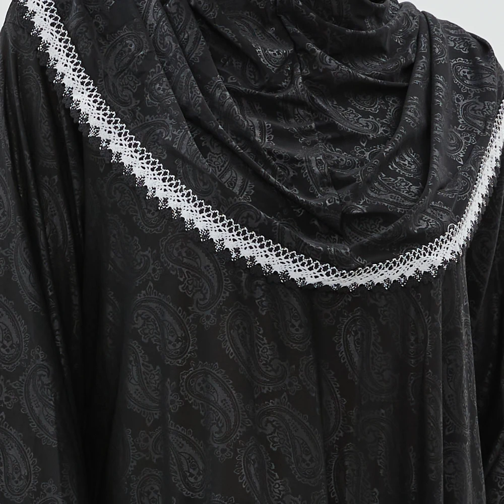 1piece Embossing Lace Muslim Hooded Abaya Turban Women Kaftan Outwear Saudi Arabia Djellaba Prayer Dresses Islam Hijabs/Hats 12#