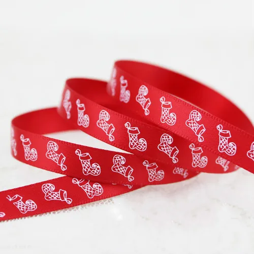 Шелковые атласные ленты 9 мм с красно-зелеными буквами (20 м/лот) для упаковки