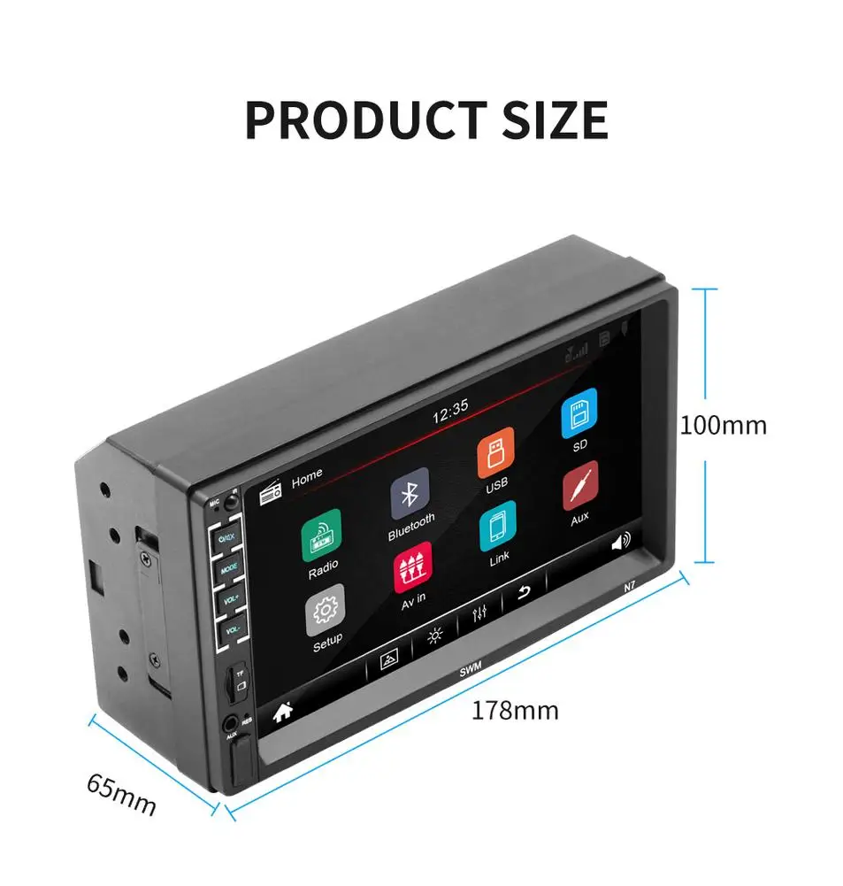 

7 Inch 2 DIN Car Bluetooth Stereo Radio Touch Screen Multimedia HD MP5 Player Rear Mirror Viewing USB Charging Stereo Radio