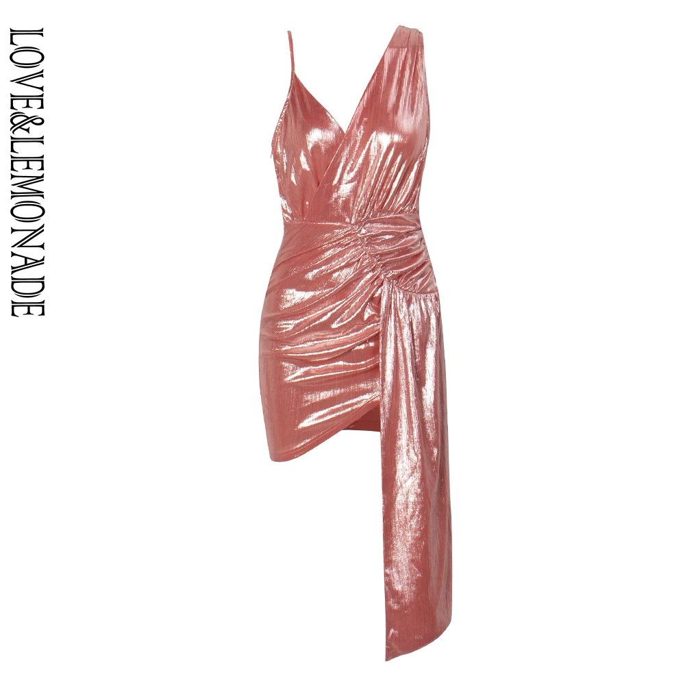 LOVE& LEMONADE сексуальные розовые плиссированные вечерние платья с v-образным вырезом и лентой LM81846