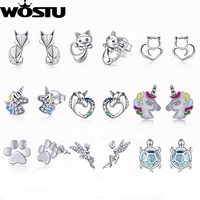 wostu earrings for women 100 925 sterling silver green and rose gold surface stud earrings orecchini fashion jewelry gifts