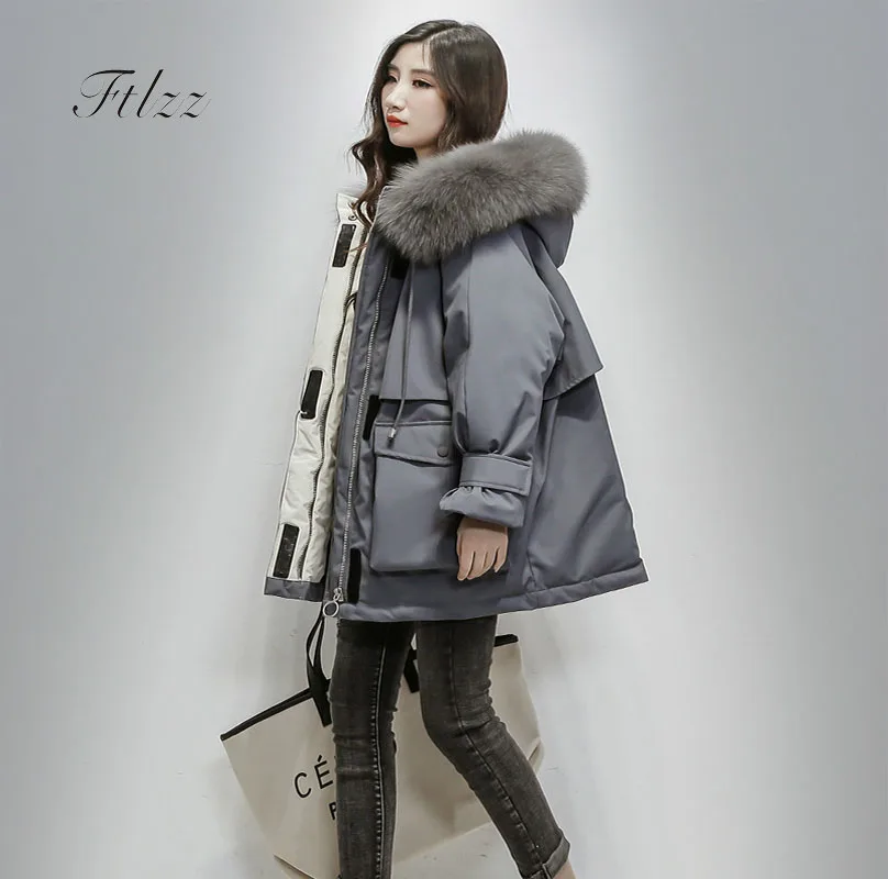 Женский пуховик средней длины на утином пуху Толстая теплая приталенная парка с