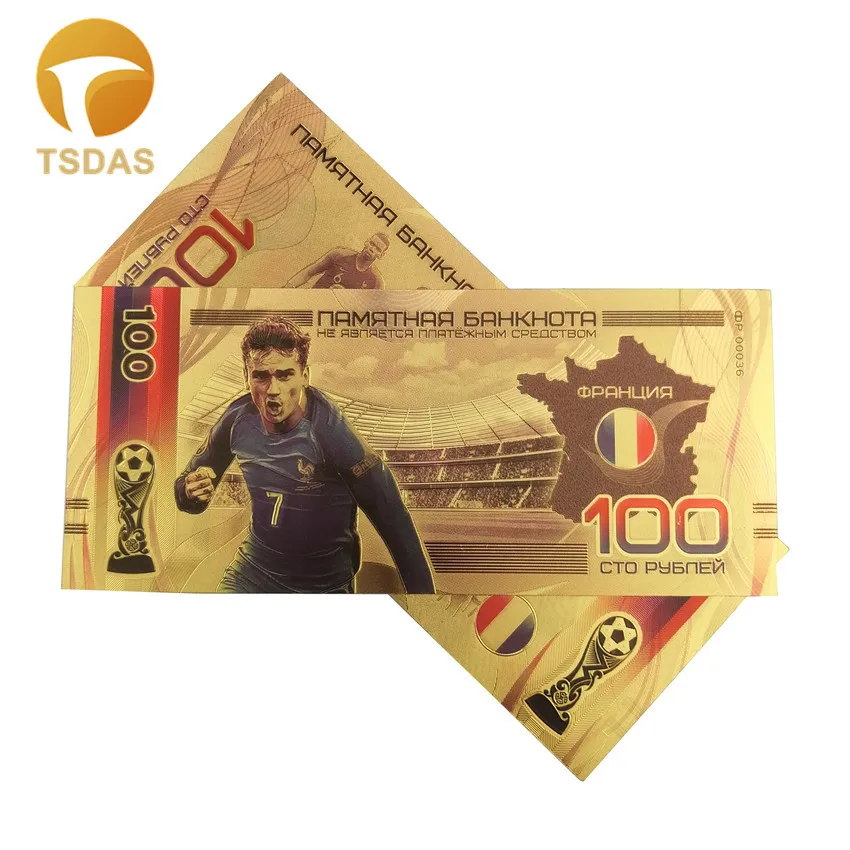Красочная позолоченная банкнота российский Золотой 100 рубля футбольные