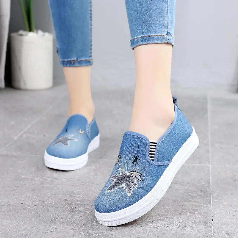 Кеды женские джинсовые на платформе Вулканизированная подошва холщовые