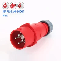 32a 4 pin 380v 415v ip44 3pe power waterproof plug socket industrial site dust proof male female electrical connector