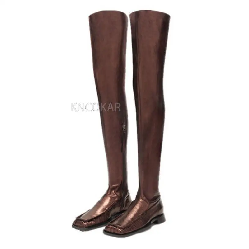 2021 new golden stretch folds Lok Fu over the knee socks boots flat bottom was thin and large size fashion boots