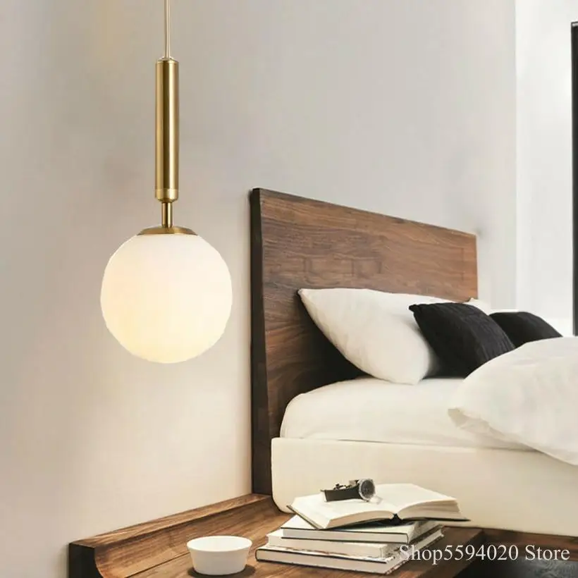 

Post-modern Glass Ball Hanging Lamp Bar Art Lustre Pendant Lights Creative Corridor Bedroom Bedside Hanglamp Loft Decor Fixture