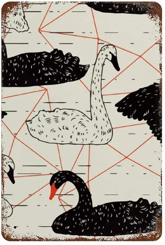 

Metal Wall Sign Black and White Swan Art Poster Home Bedroom Wall Decoration Old-fashioned Retro Square Metal Sign 8X12 Inch