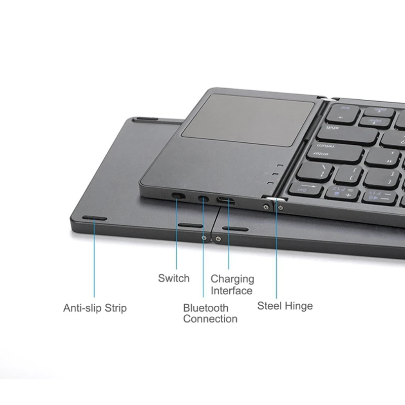

Folding Bluetooth Keyboard Rechargeable Keypad With Touchpad Tablet Pad Phone 35EA