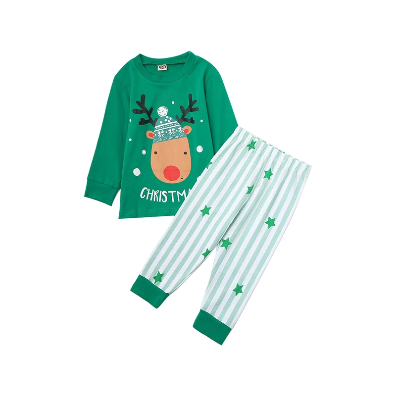 Conjunto navide&ntilde;o de estampado de Pap&aacute; Noel para ni&ntilde;as, jersey de manga larga + Pantalones a rayas con estrellas, ropa de casa, traje de 0-5 a&ntilde;os, ropa de Navidad para ni&ntilde;os-3