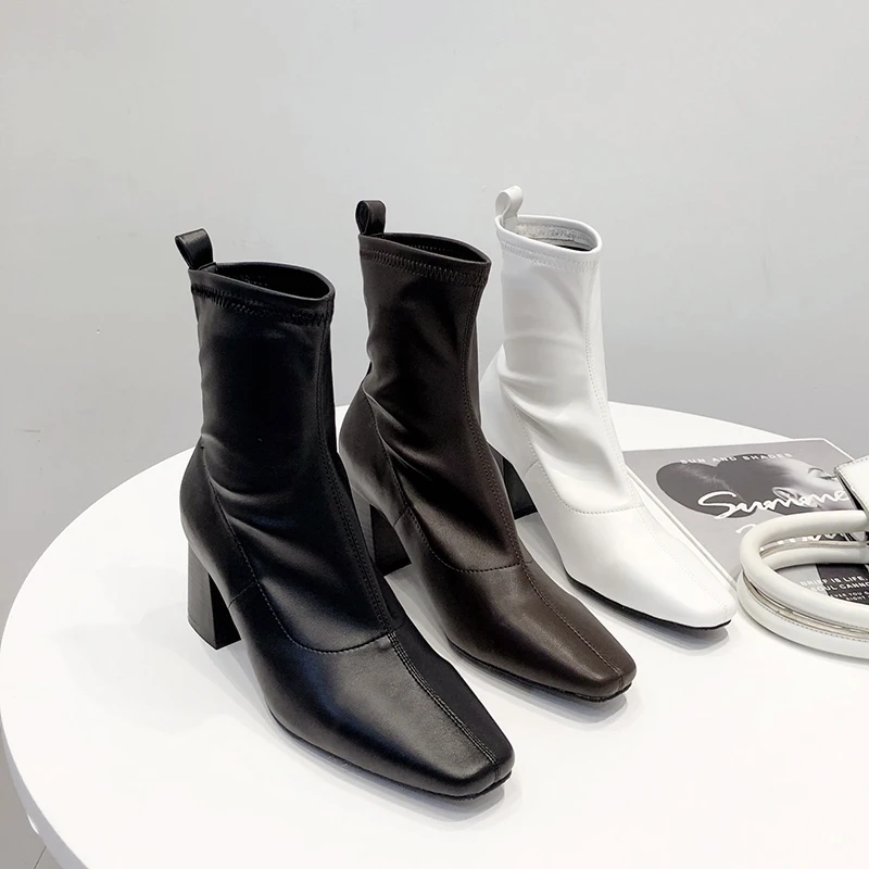 2019 модные роскошные женские 6 см Низкий Высокий каблук носки Фетиш сапоги кожа