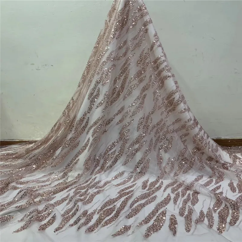 

NaXiu Luxury Handmade Beads Lace Latest Embroidery African Lace Fabric for Wedding Dresses French Tulle Mesh Lace with Beads