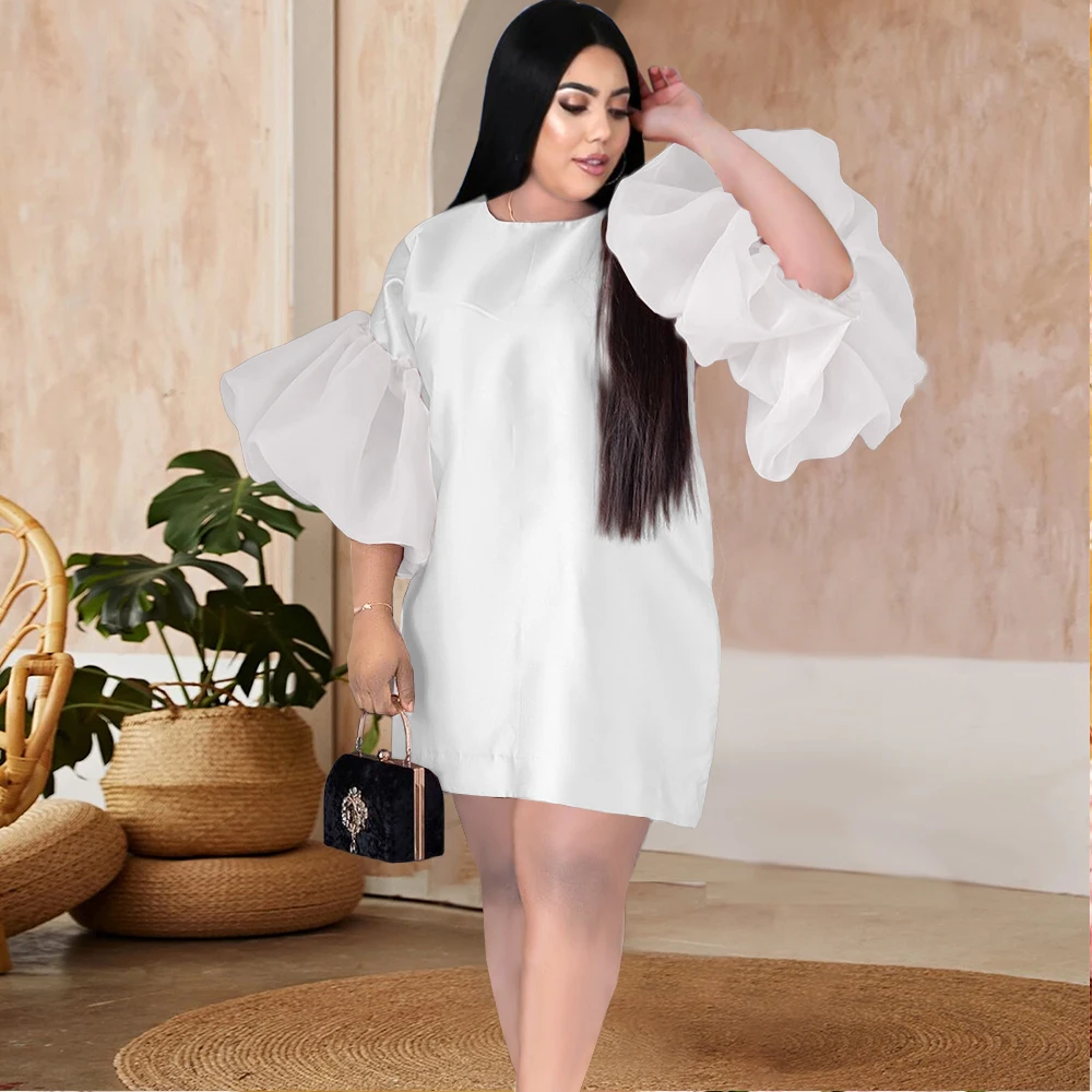 

Plus Size Dresses Pink Loose Half Puff Sleeve O Neck Knee Length Oversized Women Birthday Evening Event Occasion African Dress