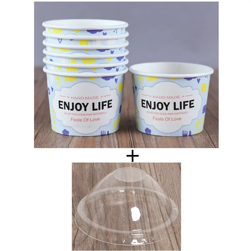 cup and lid 50 шт., 120 мл, маленькие цветные бумажные стаканчики для мороженого, уплотненные, для йогурта, салата, фруктов, миски, вечерние, для украшения десерта, торта, чашка с крышкой - Цвет: cup and lid