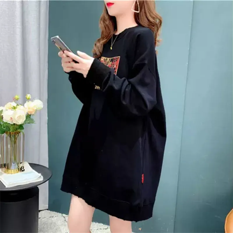 

Personality Sweatshirt Women Spring Autumn Printing Round Neck Long-sleeved Pullover Loose Thin Fashionable Commuter Top Female