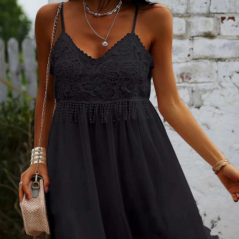 

Wefadses Lace Sling Fringe Dress for Women Casual Style White Mini Skirt