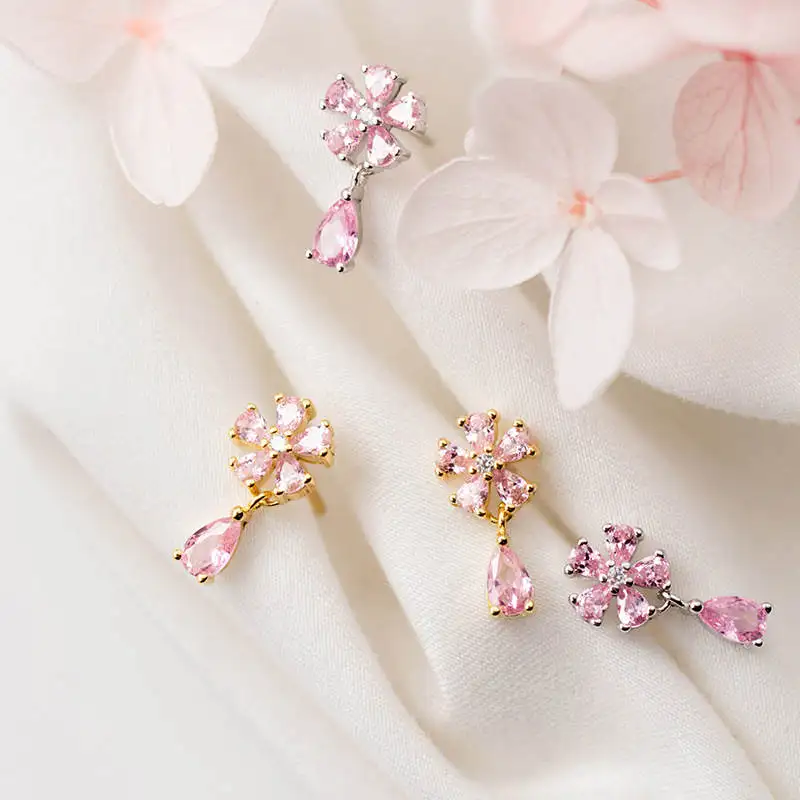 

PONYKISS 100% 925 Sterling Silver Zircon Water Drop Dangle Drop Flower Earrings For Women Party Delicate Romantic Accessory Gift