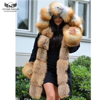 tatyana furclub real fur parkas for women winter outwear with natural fox fur collar black fur jacket 80cm long coats trendy