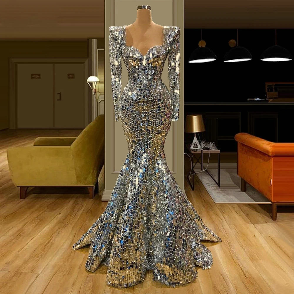 

YILIBER Evening dresses 2021 vintage vlack pearls long sleeves evening gowns beading prom dresses for women short dresses