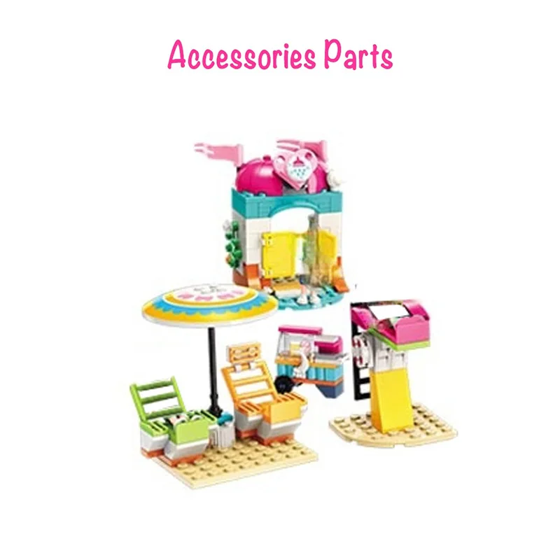 

New Fit Friends Princess Series Beach Sunshine Paradise Set Water Slide Figures DIY Educational Building Blocks Toy for Girls