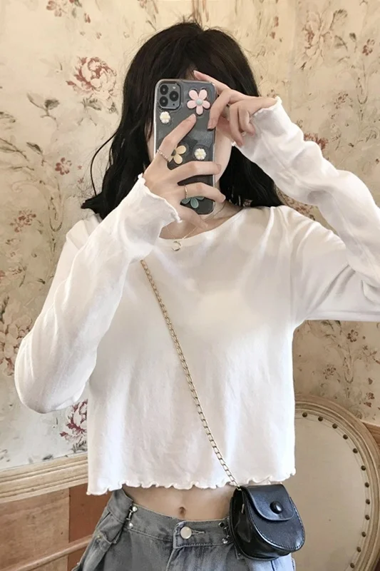 Белая блузка с длинным рукавом женский свитер на весну и осень новинка 2021