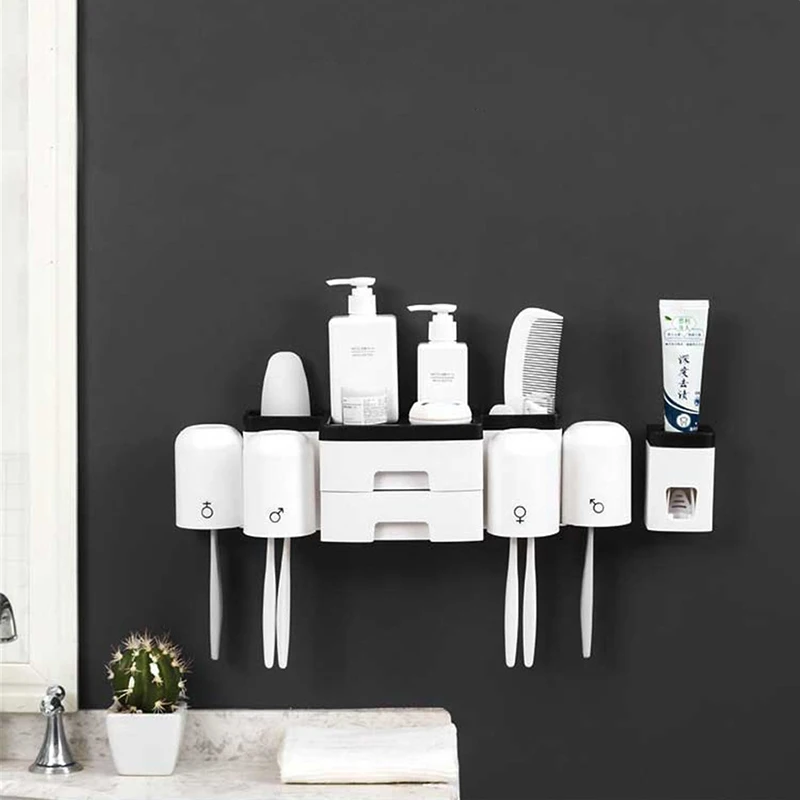 

Wall-mounted Toothbrush Holder Case Automatic Toothpaste Dispenser Squeezer Home Storage Shelf Bathroom Accessories Sets