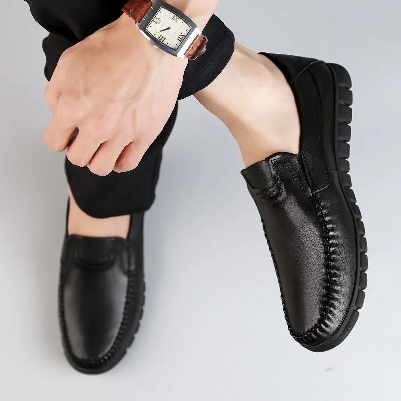 Лоферы мужские из натуральной кожи повседневная офисная обувь без застежки